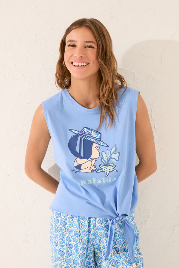 Women'secret Pijama algod&oacute;n Capri azul Mafalda azul