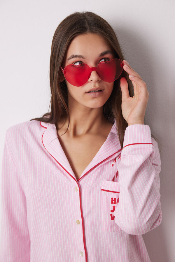 Women'secret Pijama camiseiro 100% algod&atilde;o riscas  rosa