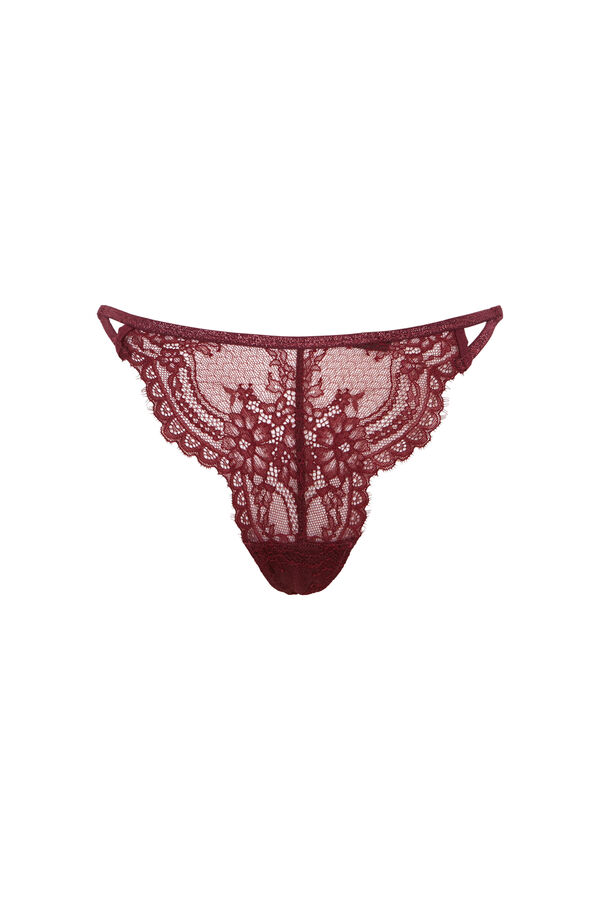 Women'secret Tanga encaje lurex vino burdeos