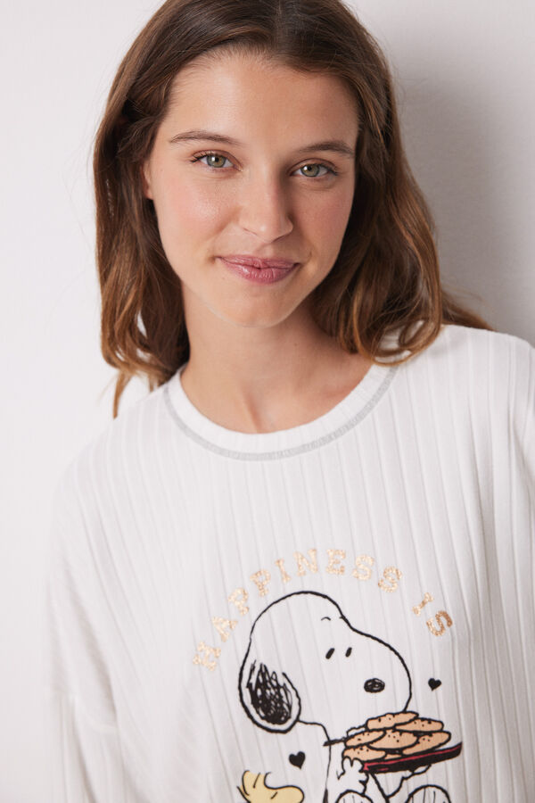 Women'secret Pijama largo s&uacute;per soft Snoopy marfil