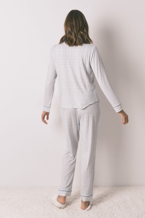 Women'secret Pijama camiseiro longo xadrez com efeito brilhante   azul