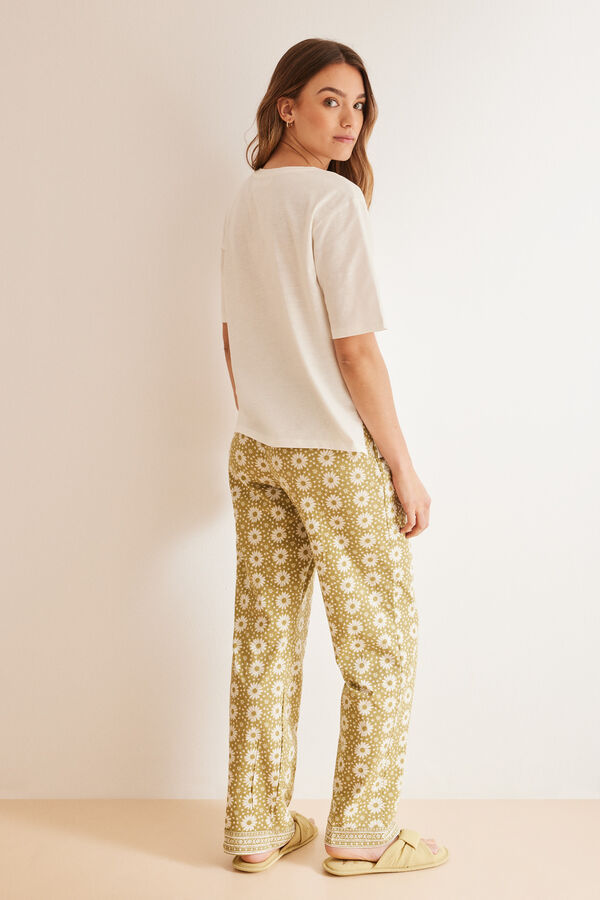 Women'secret Pijama 100% algod&oacute;n pantalones flores marfil