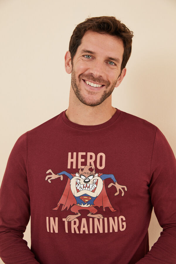 Women'secret Pijama largo hombre 100% algod&oacute;n Diablo Tasmania burdeos