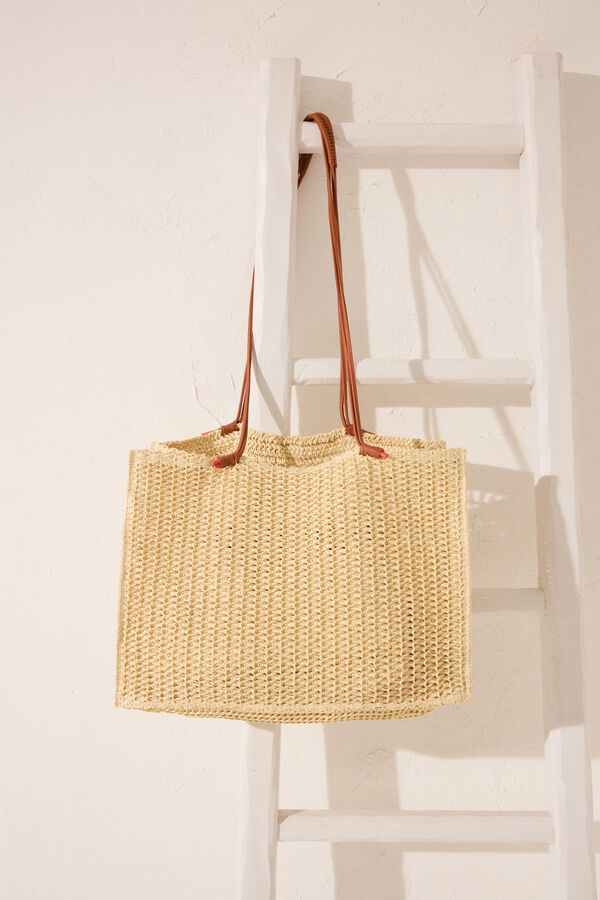 Women'secret Bolso grande rafia nude