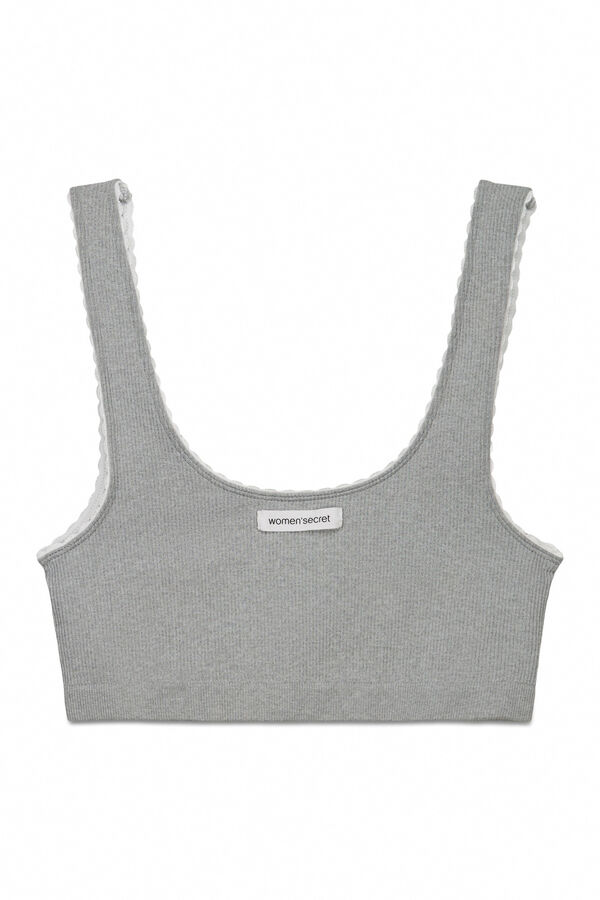 Women'secret Top sem costura canelado cinza cinzento