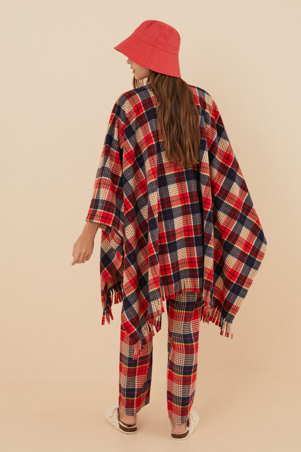 Women'secret Poncho capa polar cuadros estampado