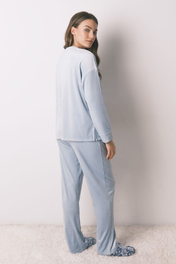 Women'secret Pijama largo terciopelo canal&eacute; azul azul