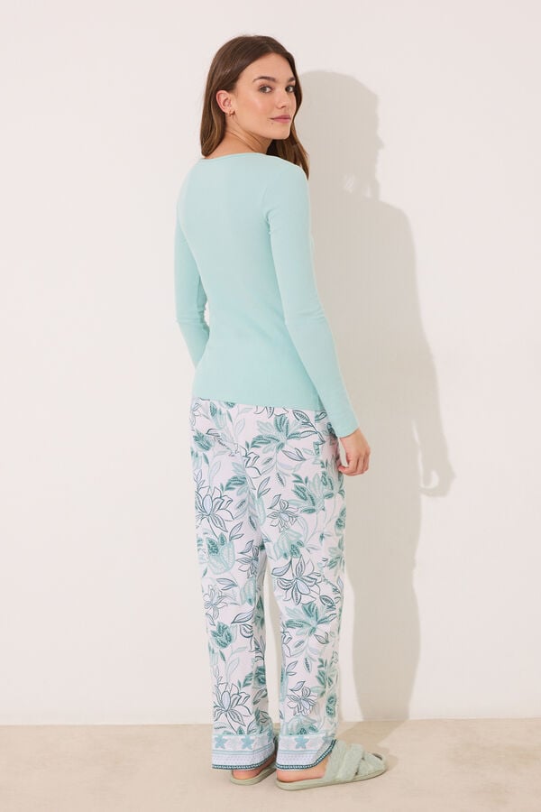 Women'secret Pijama comprido  com estampado floral boho verde