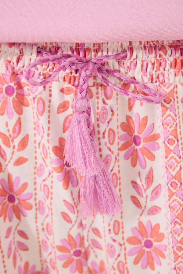 Women'secret Pantal&oacute;n largo 100% algod&oacute;n flores rosa