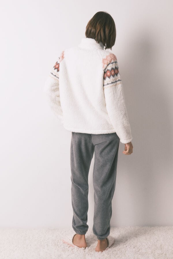 Women'secret Pijama largo polar suave estampado fair isle marfil