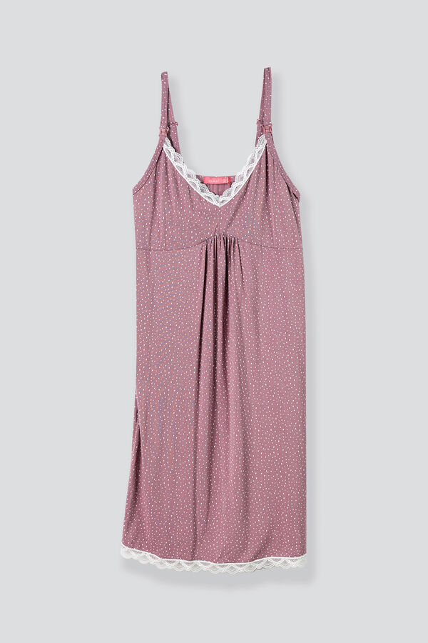 Womensecret Camisa de dormir de amamentação bolinhas e renda rosa