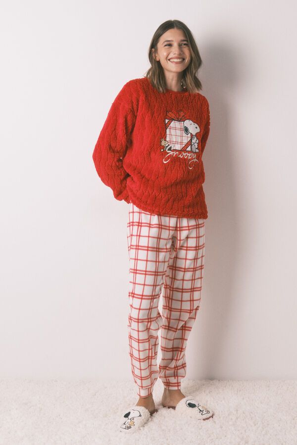 Women'secret Pijama longo de l&atilde; xadrez vermelho Snoopy vermelho