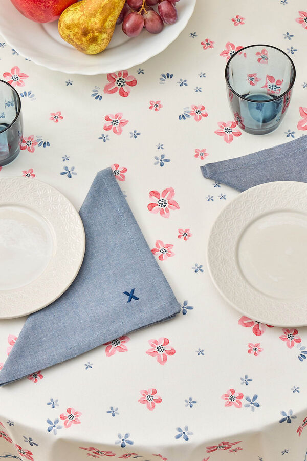 Textura Toalha de mesa redonda com flores e folhas resistentes a manchas azul
