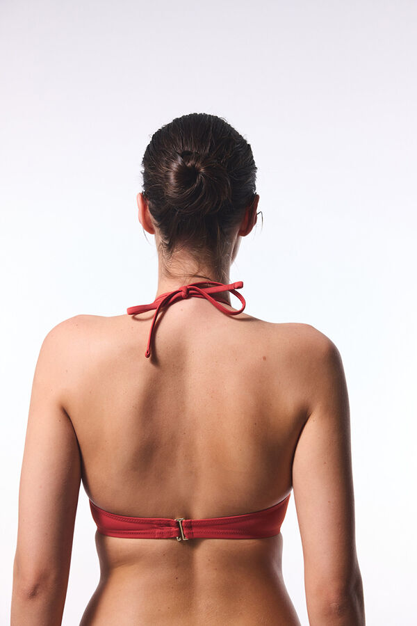 Penti Top de biquíni marrom com faixa vermelho