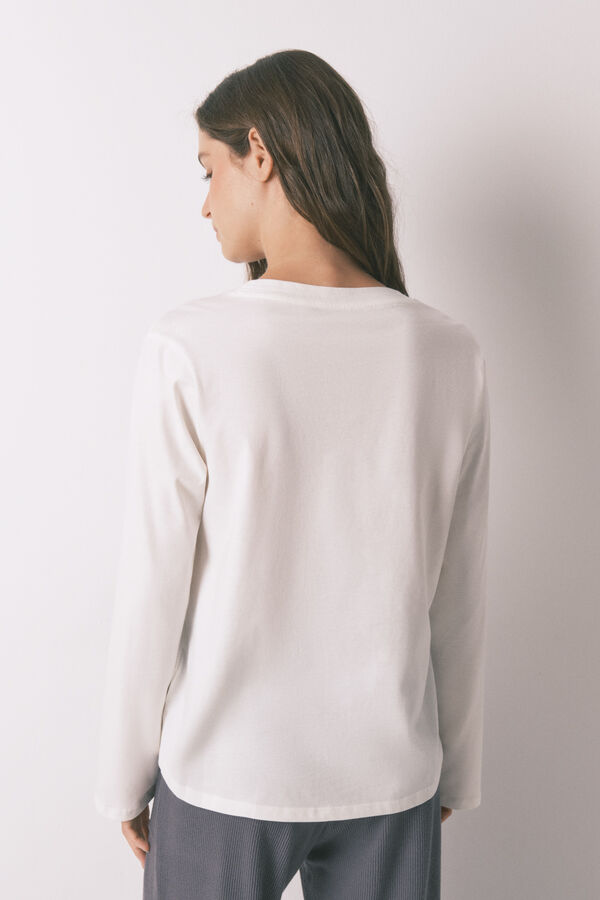 Women'secret T-shirt branca de manga comprida 100% algod&atilde;o branco
