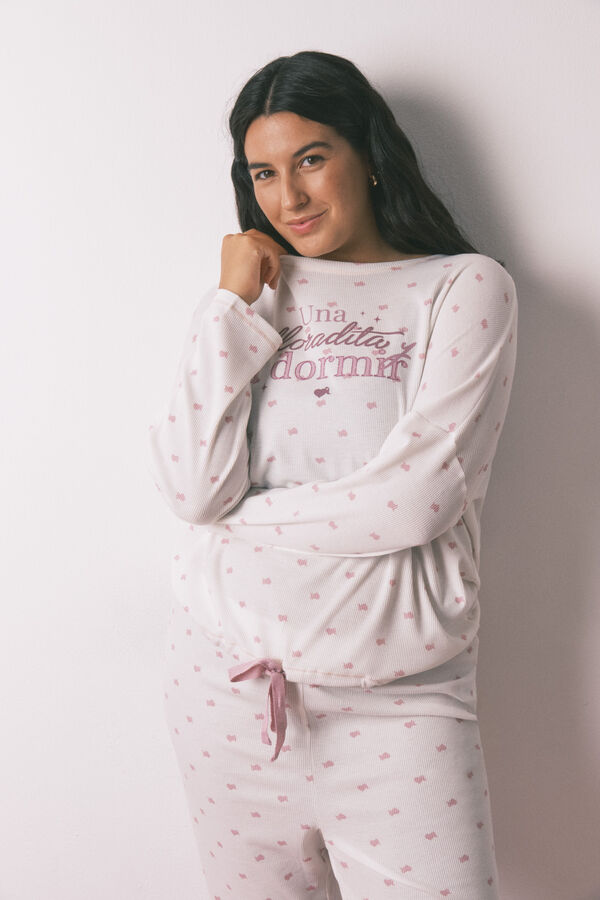 Women'secret Pijama comprido de malha waffle branco