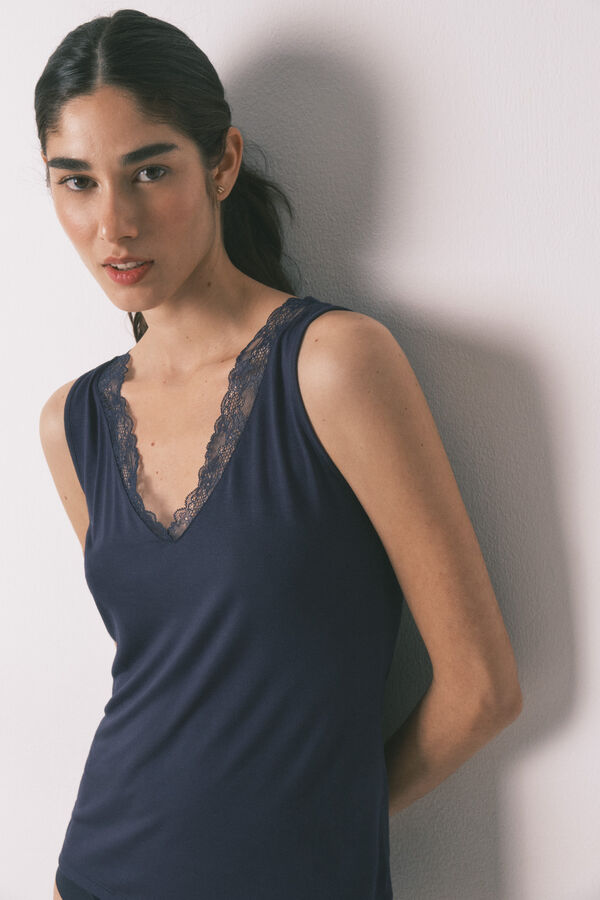 Women'secret Camiseta punto s&uacute;per suave azul azul