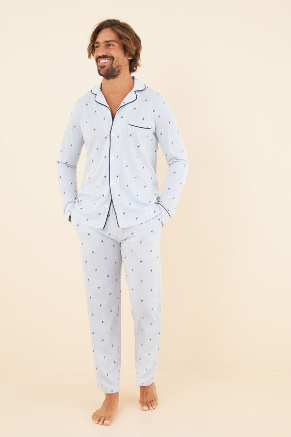 Womensecret Pijama de homem composto por calças e camisola de manga comprida, 100% algodão, em cor verde, com estampado de xadrez. azul