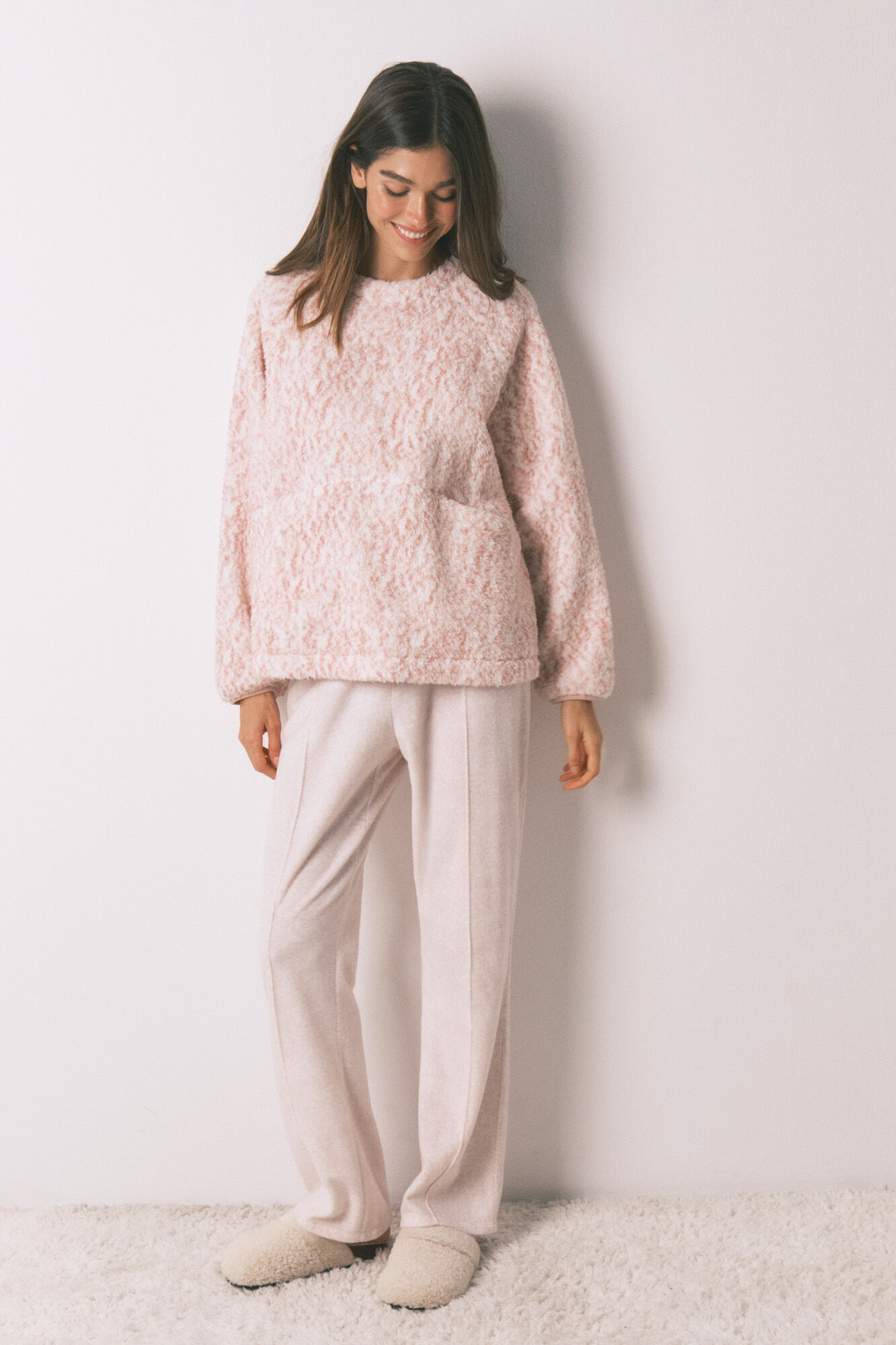 Women'secret Pijama largo borreguito rosa