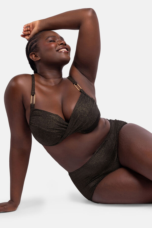 Dorina Calcinha de biquíni midi moldadora preta com glitter preto