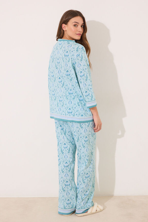 Women'secret Pijama largo 100% algod&oacute;n verde estampado flores verde