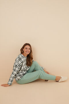 Womensecret Pijama polar cuadros verde kaki