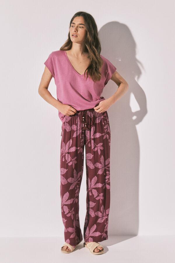 Women'secret Camiseta algod&oacute;n frunce lila rosa