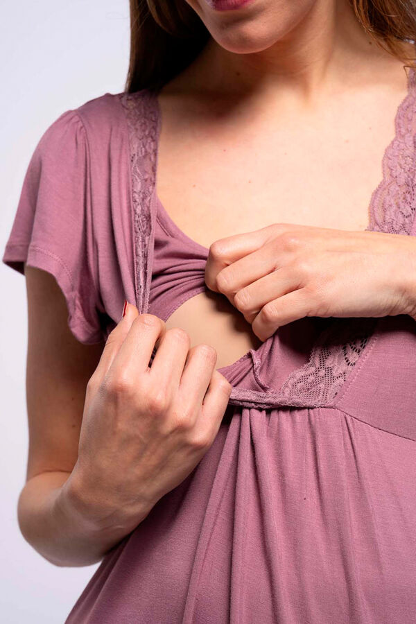 Ohma! Camis&oacute;n de lactancia manga corta con encaje morado/lila