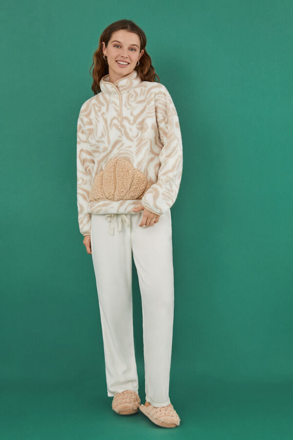 Women'secret Pijama polar croissant Manolo Bakes marfil