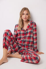 Women'secret Pijama camisero cuadros rojo 100% algod&oacute;n estampado