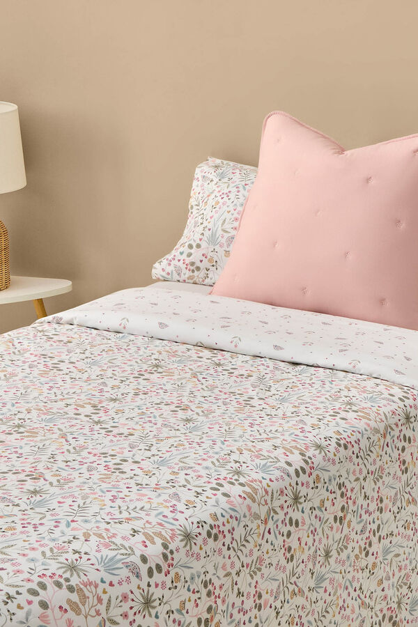 Textura Funda n&oacute;rdica algod&oacute;n flores y mariposas blanco