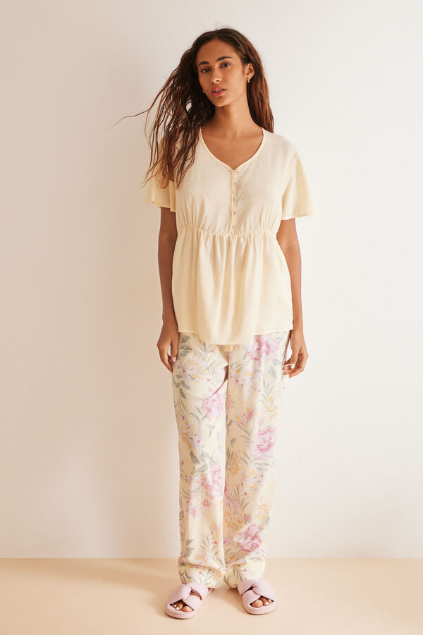 Women'secret Pijama viscosa amarillo estampado floral amarillo