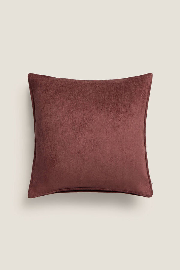 Textura Funda coj&iacute;n terciopelo con flecos kaki