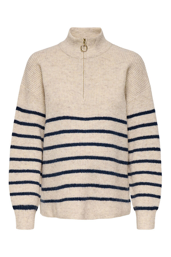 Only Maternity Jersey de lana con cuello alto y cierre media cremallera con  a rallas gris