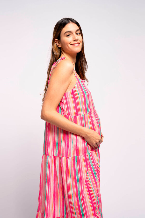 Ohma! Vestido comprida pr&eacute;-mam&atilde; &agrave;s riscas estampado