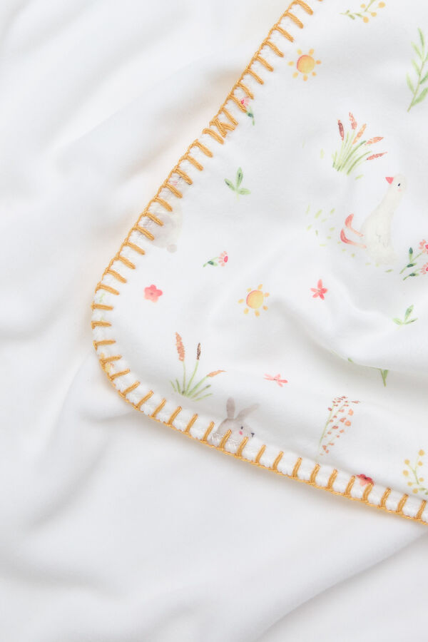 Textura Plaid polar estampado conejos blanco