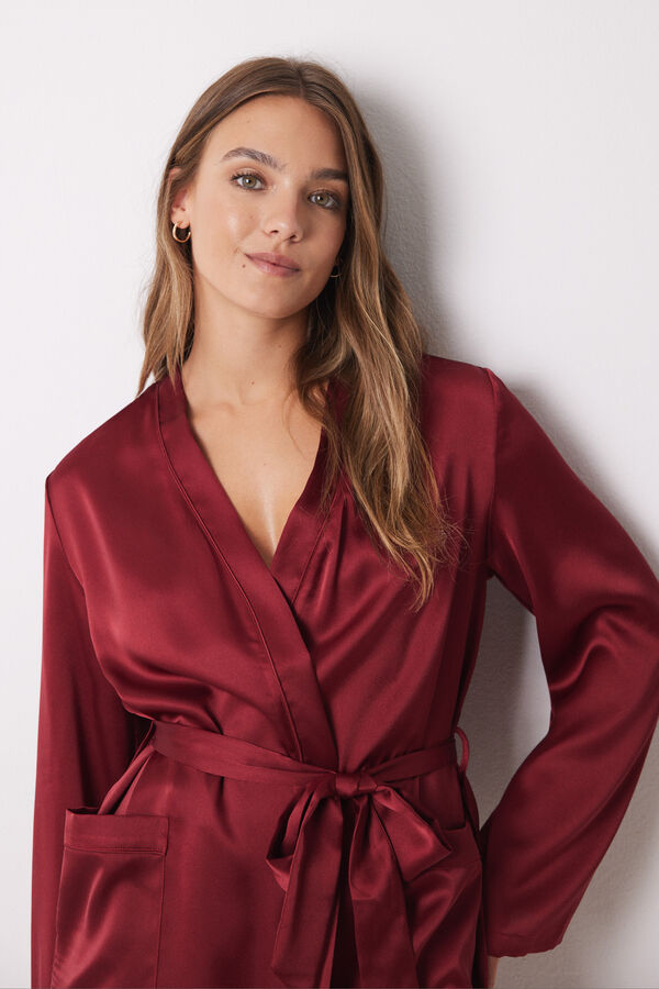 Women'secret Bata satinada midi granate burdeos
