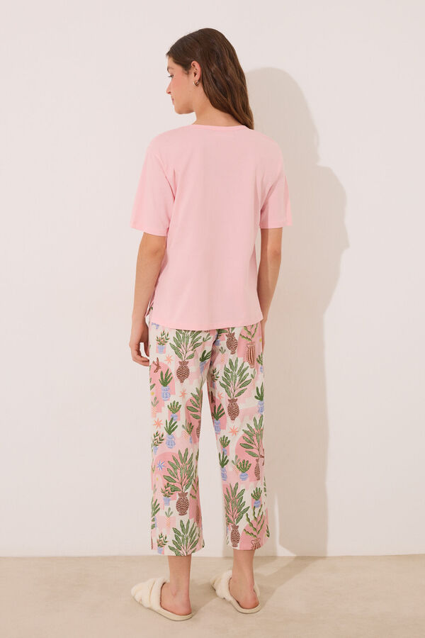 Women'secret Pijama Capri 100% algod&oacute;n rosa macetas rosa