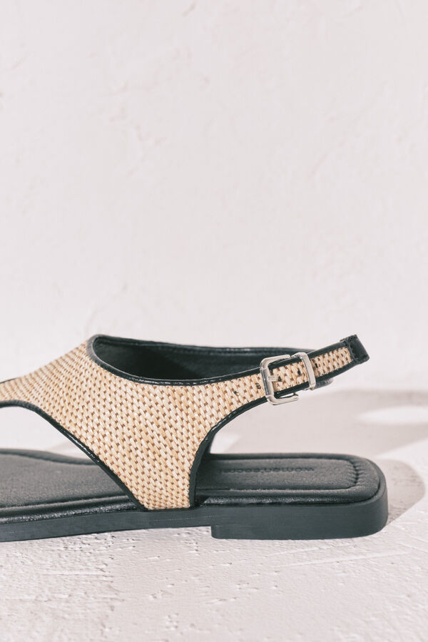 Women'secret Sandalias planas dedo rafia negro
