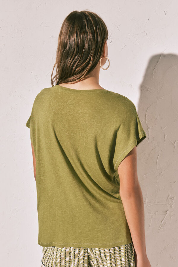 Women'secret T-shirt de manga curta verde caqui