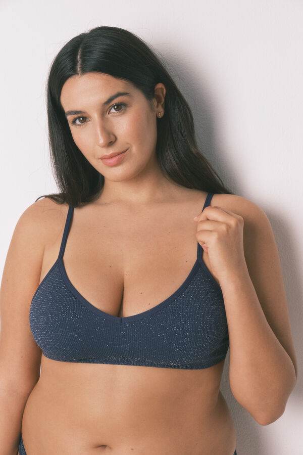 Women'secret Top canelado sem costura em lurex azul azul