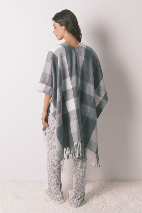 Women'secret Poncho estampado cuadros gris gris