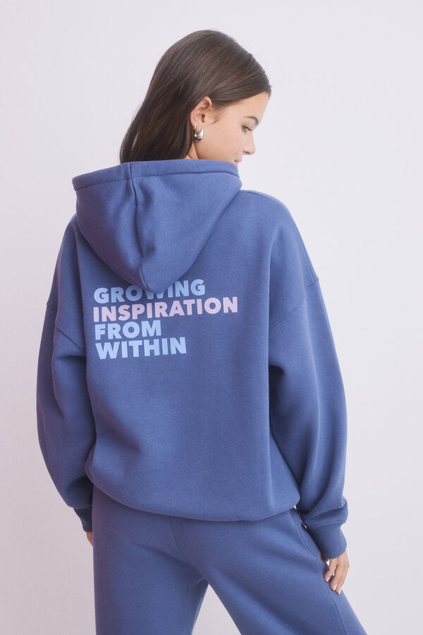 HI&BYE Sudadera capucha felpa azul oscuro logo azul