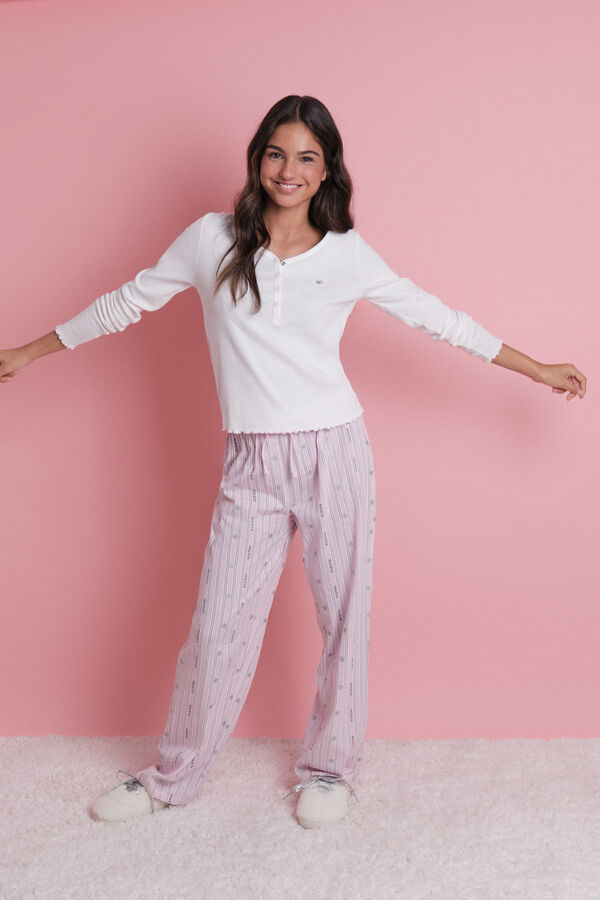 HI&BYE Pijama comprido com riscas e logo  branco