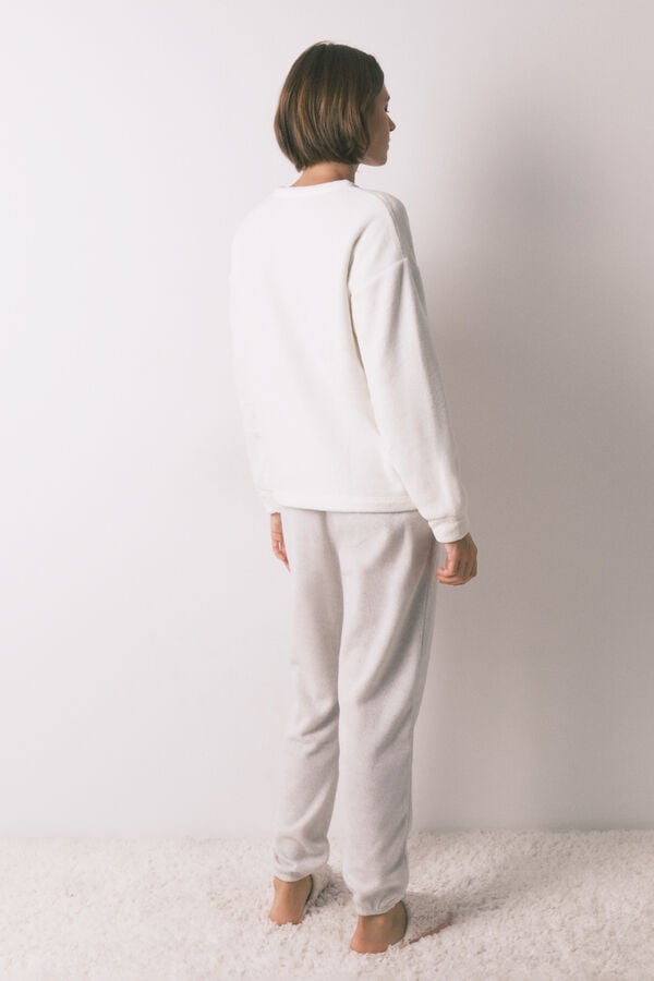 Women'secret Pijama largo polar suave estampado Pingu marfil