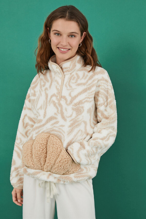 Women'secret Pijama polar croissant Manolo Bakes marfil