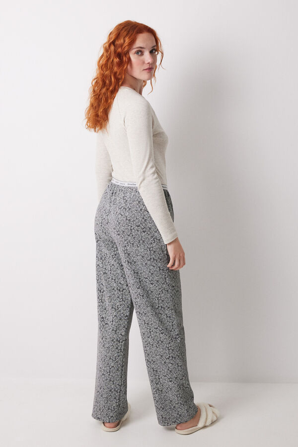 Women'secret Cal&ccedil;a comprida com estampado de flores verdes cinzento