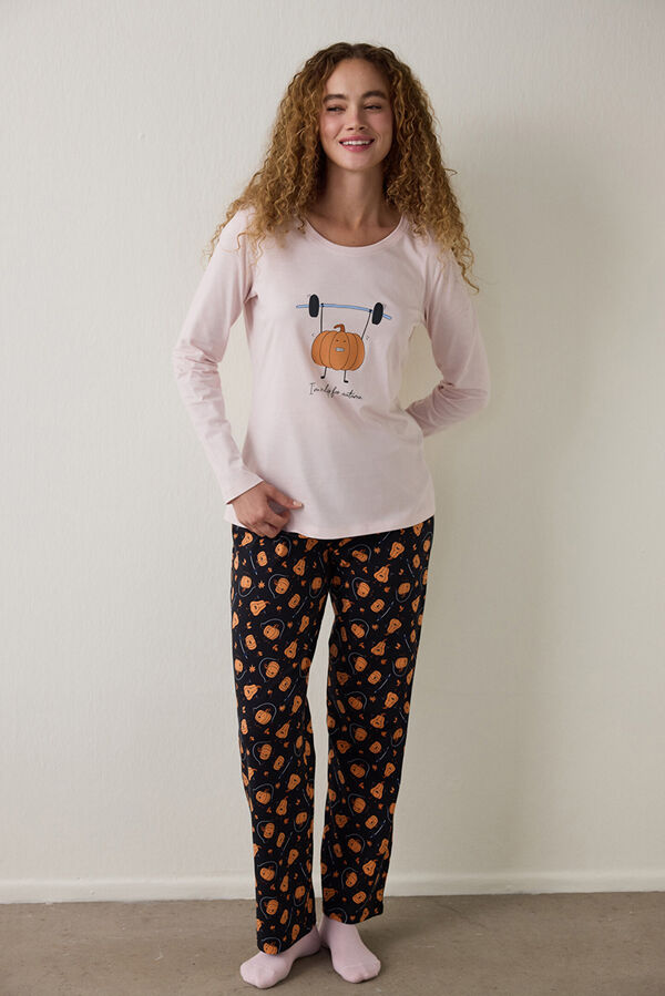 Penti Conjunto de pijama de manga larga con cuello redondo y estampado de calabazas estampado