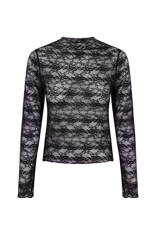 Women'secret Camiseta encaje negra negro