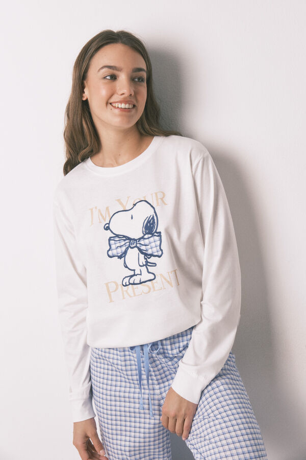 Women'secret Pijama largo algod&oacute;n Snoopy Vichy marfil